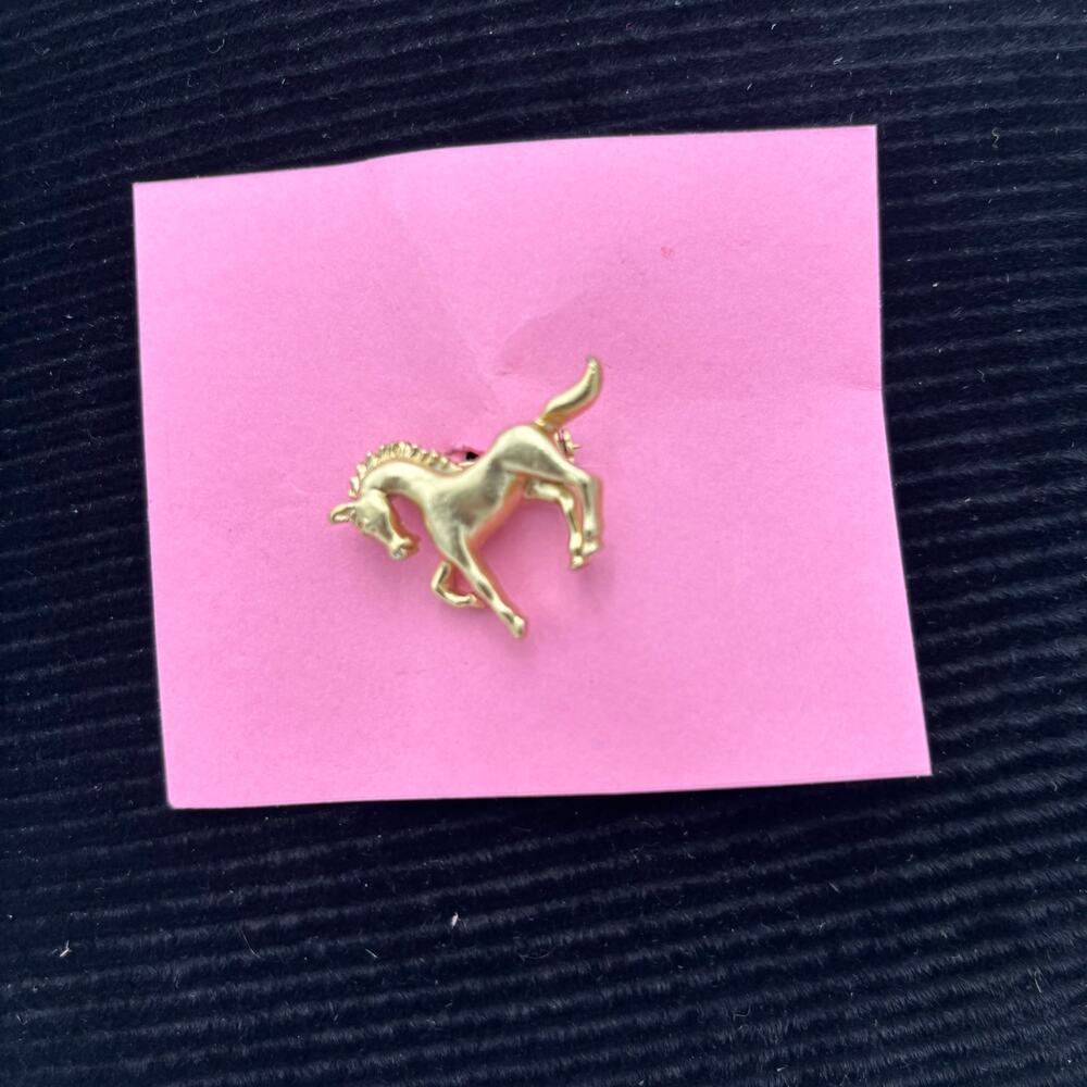 Vintage Gold Tone Prancing Horse Pony Lapel Pin 1 Inch Mini Equestrian Brooch